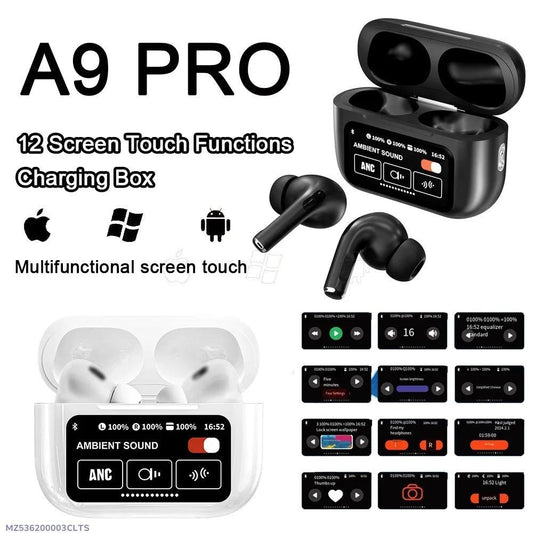 A9 Pro earbuds with screen